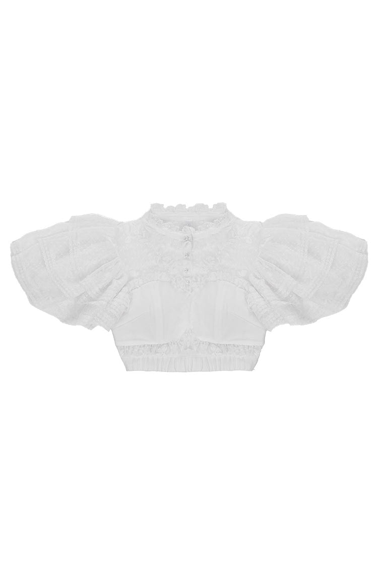 Detachable Pad Short Sleeves Hollow Lace Sweet Lolita Blouse 3 Colors - White - 2