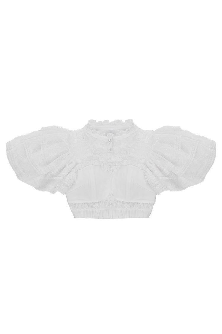 Detachable Pad Short Sleeves Hollow Lace Sweet Lolita Blouse 3 Colors - White - 2
