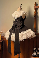 Black/White [Miss Tsundere] Sleeveless Multi-Layered Ruffle Bowknot Lace Asymmetric Sweet Princess Lolita Dress - Product - 3