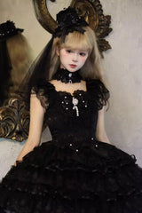 Black [Ballad of Feathers] Sleeveless Multi-Layered Ruffle Hanayome Bowknot Gothic Lolita Jsk Dress - Product - 4