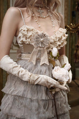 Beige [Slavic Noble Lady] Sleeveless Multi-Layered Ruffled Bow Sweet Elegant Lolita Jsk Dress - Product - 5