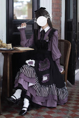 Black [Witch Academy] Double-Layered Stripe Print Ruffle Bowknot Irregular Sweet Lolita Jumper Dress - Product - 7