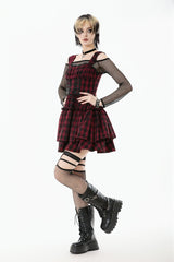 Red/Black Sleeveless Layered Plaid Ruched Women's Cake Dress Graduation Dress - Product - 4