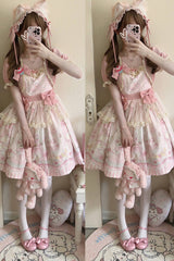 Rabbit Bear Wardrobe Print Ruffle Bowknot Sweet Lolita Dress 3 Colors - Product - 10