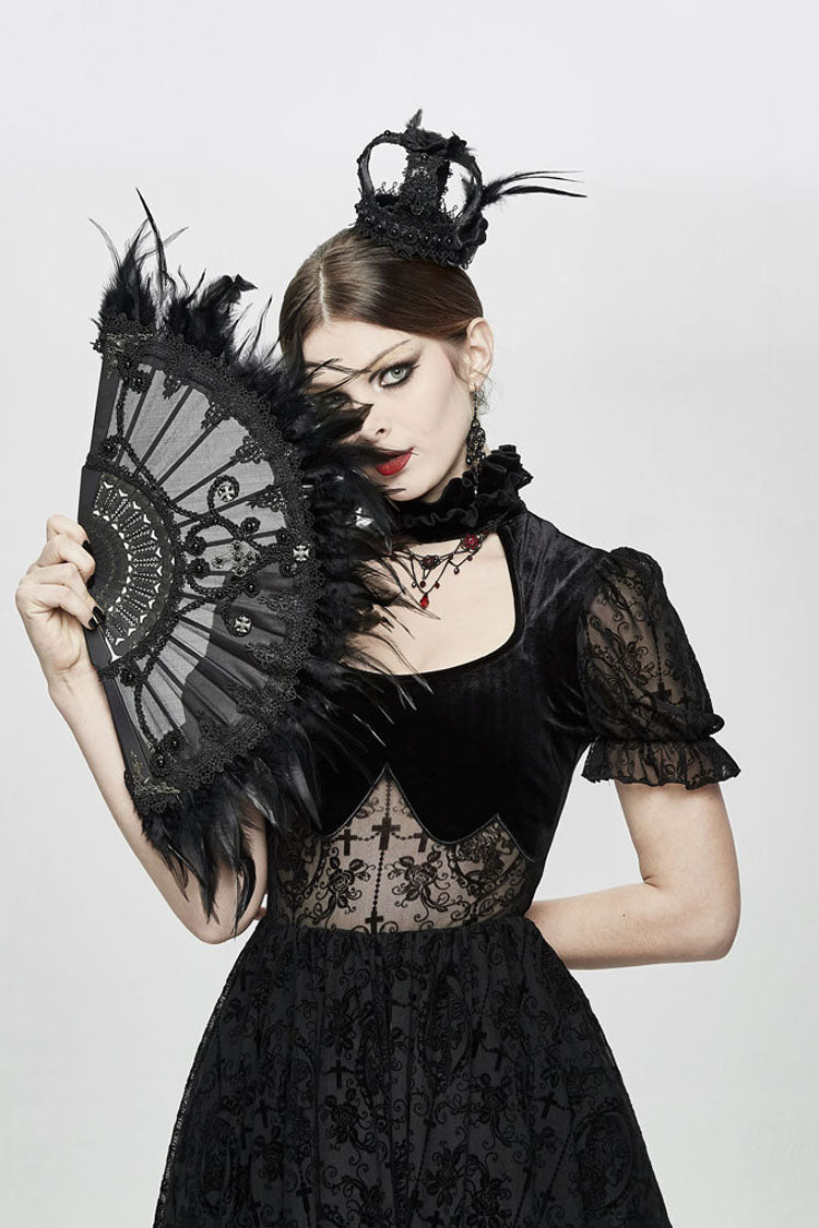 Black Feather Rose Lace Edging Cross Women's Gothic Crown Headwear - Product - 4