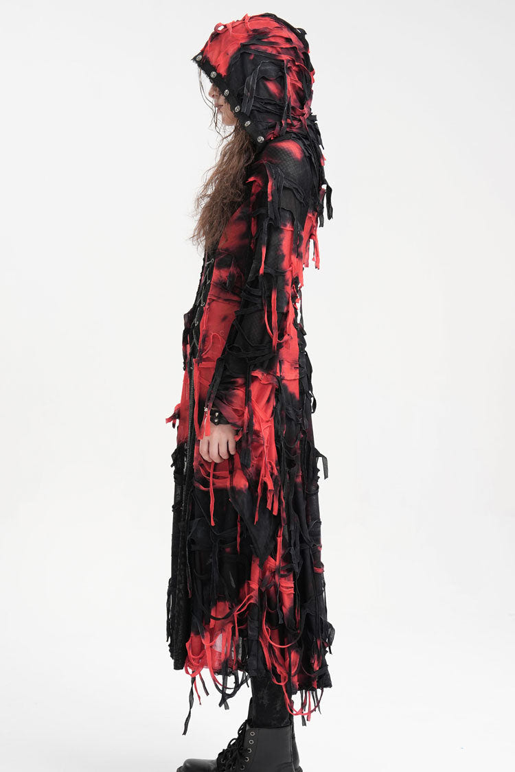 Black/Red Long Sleeves Lace Ripped Zipper Women's Punk Coat - Product - 7