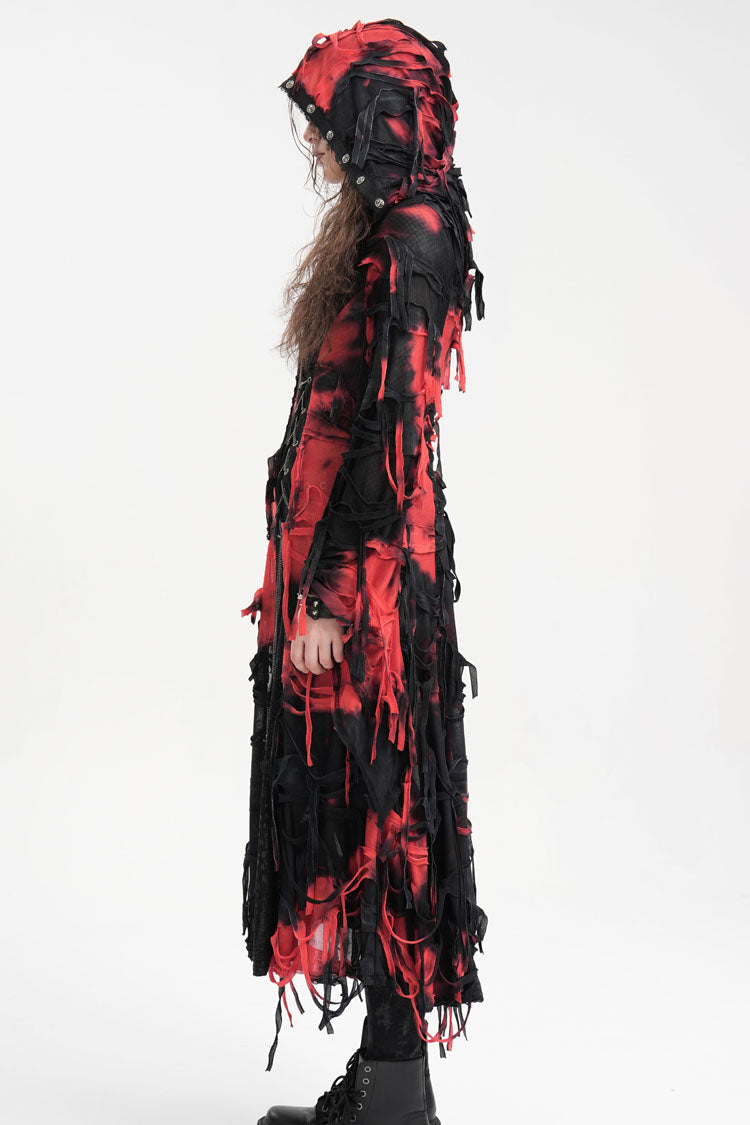 Black/Red Long Sleeves Lace Ripped Zipper Women's Punk Coat - Product - 7
