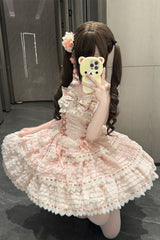Pink [Song of Floral Letters] Sleeveless Triple-Layered Bowknot Lace-Up Sweet Lolita Jsk Dress - Product - 3