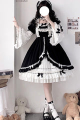 White/Black Hime Sleeves Multi-layer Ruffle Cardigan Bowknot Gothic Princess Lolita Dress - Product - 11