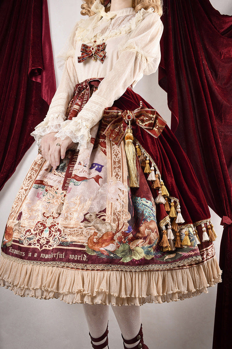 Red [Kaleidoscope of Dreams] Oil Print Side Cardigan Sweet Vintage Gorgeous Lolita Skirt - Product - 5