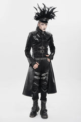 Black Stand Collar Floral Print Rivet Buckle Zipper Straps Men's Punk Coat - Product - 7