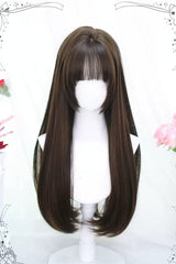 Solid Color Cute Sweet Lolita Long Wig - Brown - 1