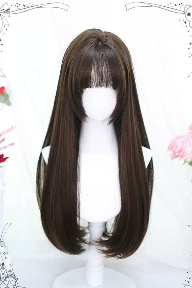 Solid Color Cute Sweet Lolita Long Wig - Brown - 1
