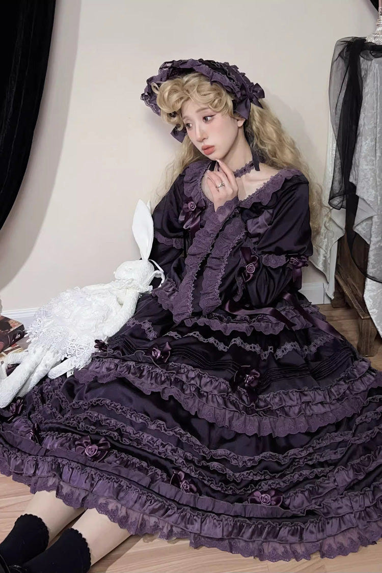 パープル [Layered Blackcurrant] 半袖 フリル リボン レース スウィートロリータ ワンピース 商品画像