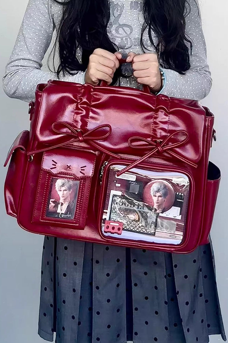 [Kitten Diary] Hidden Compartment Embroidered Bow Sweet Lolita Anime Itabag 8 Colors - Red - 4