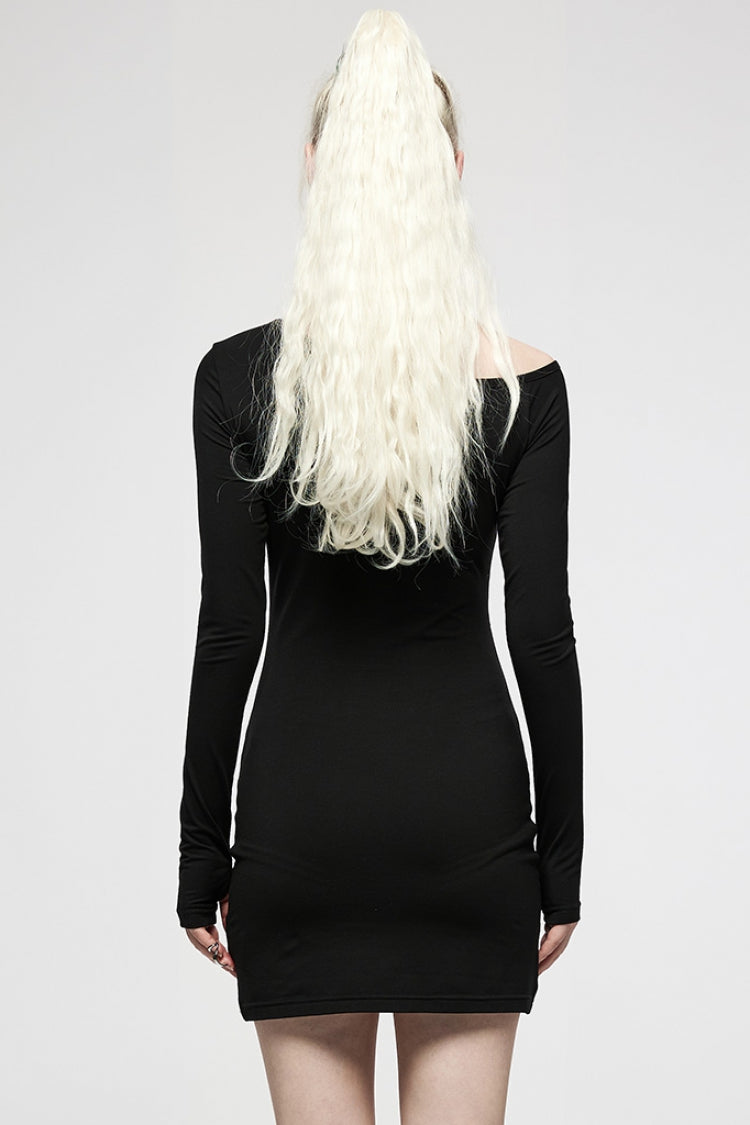 Black Halterneck Slim Asymmetric Women's Punk Dress - Product - 3