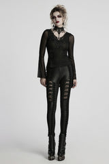 Black V Collar Embroidery Lace Lace-Up Women's Gothic Blouse - Product - 4