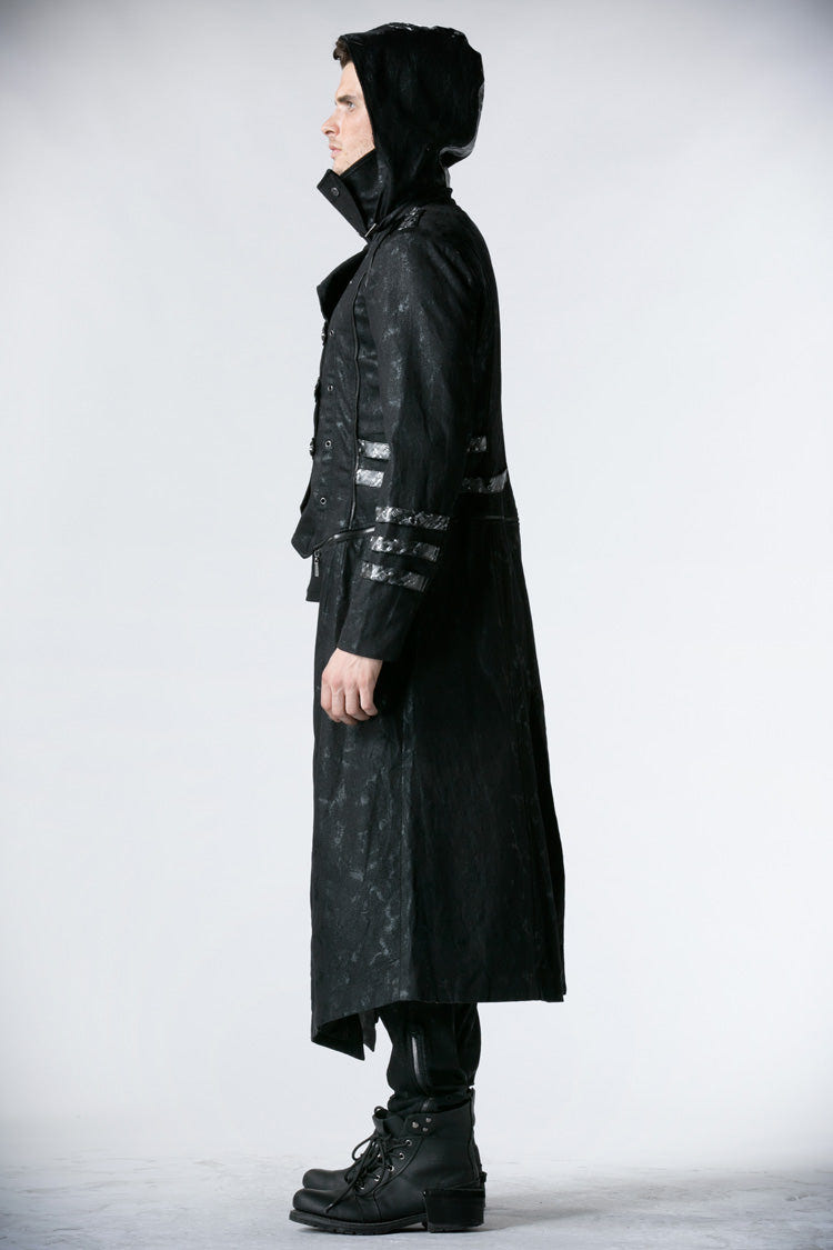 Black Stand Collar Metal Buckle Long Sleeves Mens Steampunk Coat - Product - 5