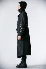 Black Stand Collar Metal Buckle Long Sleeves Mens Steampunk Coat - Product - 5