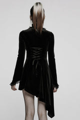 Long Trumpet Sleeves Stitching Lace Irregular Asymmetric Women's Gothic Dress 2 Colors - Product - 3