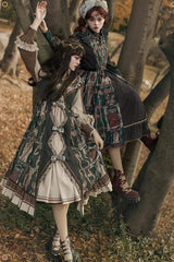 Dark Blue [Tarot] Print Ruffle Bowknot Sweet Elegant Lolita Strap Dress - Product - 3