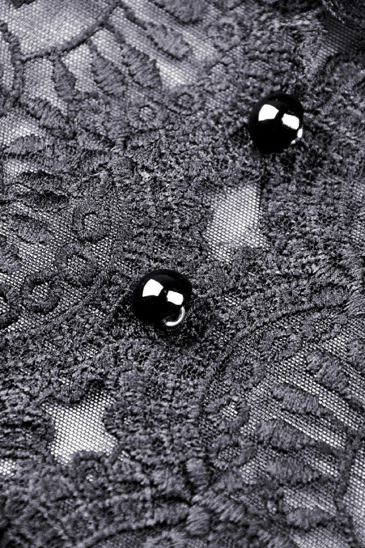 Black Lace Long Puff Sleeves Women's Gothic Velet Dress - Product - 16