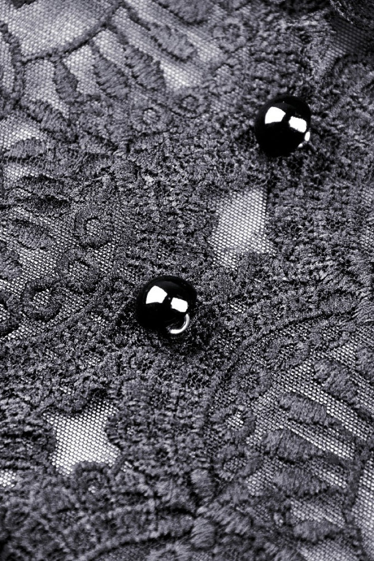 Black Lace Long Puff Sleeves Women's Gothic Velet Dress - Product - 16