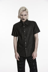 Black Rings  Lapel Collar Short Sleeves Men's Punk Shirt - Black - 1