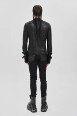 Black Stitching Lace-Up Mesh Chain Men's Punk Blouse - Product - 3