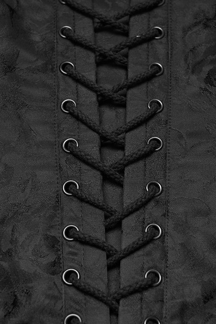 Black Sleeveless Rose Jacquard Lace-Up Women's Gothic Overbust Corset - Product - 8