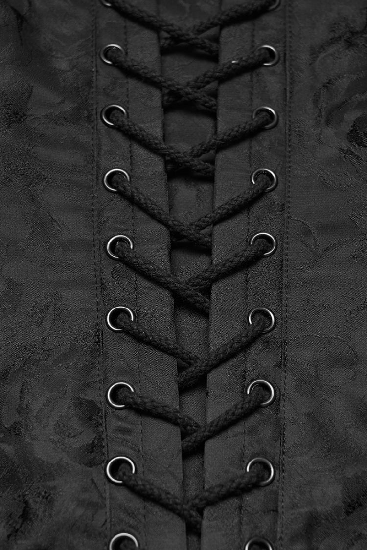 Black Sleeveless Rose Jacquard Lace-Up Women's Gothic Overbust Corset - Product - 8