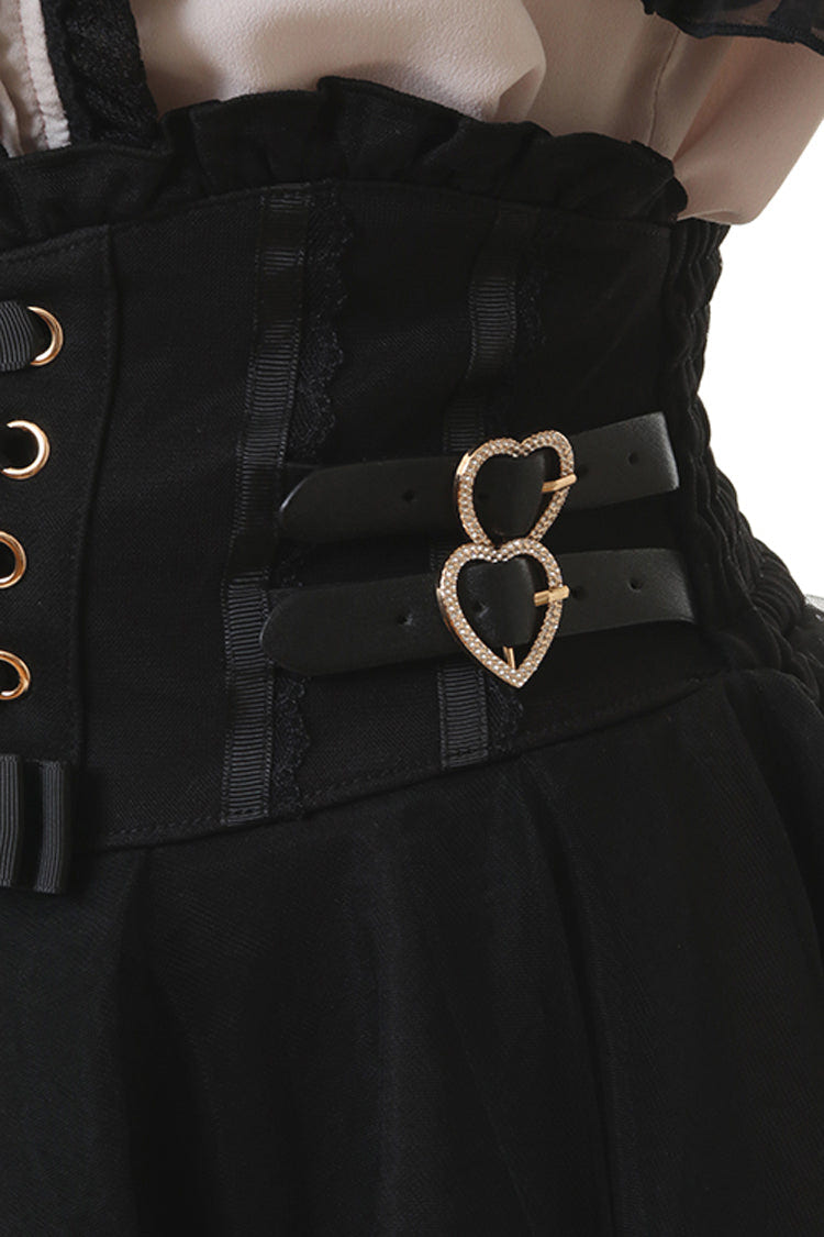Japanese High Waisted Ruffle Mesh Belt Buckles Jirai Kei Skirt 3 Colors - Product - 10