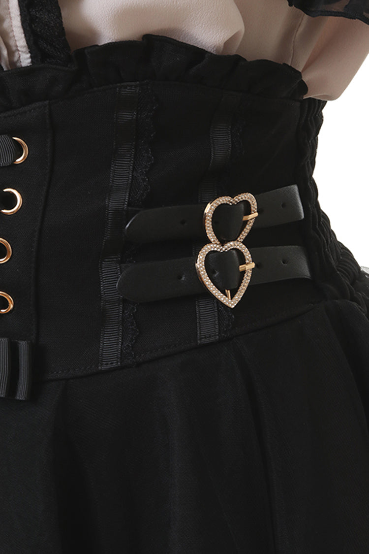 Japanese High Waisted Ruffle Mesh Belt Buckles Jirai Kei Skirt 3 Colors - Product - 10