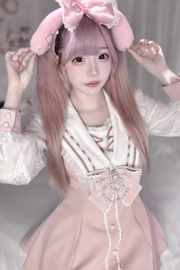 Sweet Long Sleeves Print Bowknot Jirai Kei Japanese Dress Set 3 Colors - Product - 8