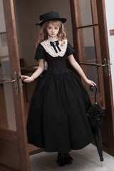 Black [Old Testament] Short Sleeves Ruffle Embroidery Bowknot Lace-Up Gothic Lolita Dress 2 Versions - Product - 11