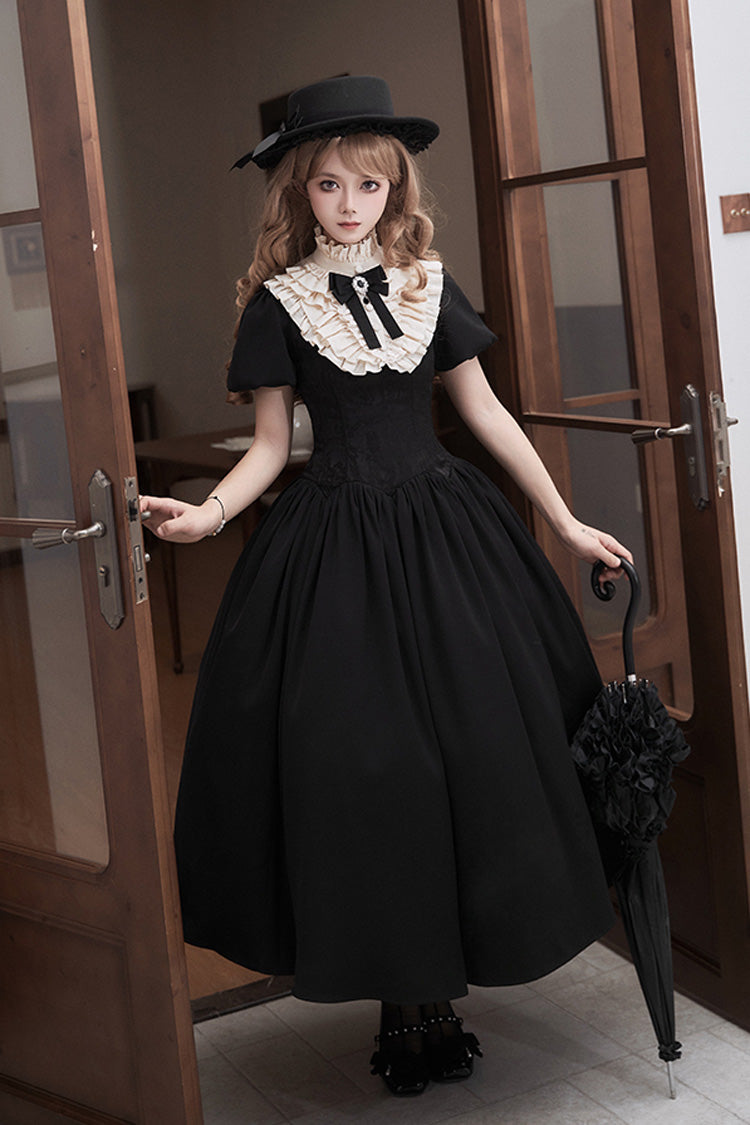 Black [Old Testament] Short Sleeves Ruffle Embroidery Bowknot Lace-Up Gothic Lolita Dress 2 Versions - Product - 11