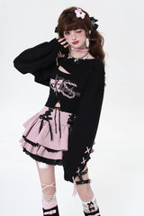 [Rebellious Period] Double-Layered Ruffle Lace-Up Gothic Japanese Lolita Skirt 3 Colors - Product - 7