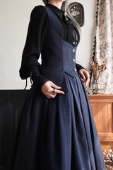 Blue [Griffin’s Pact] Striped Printed Ruffled Gothic Lolita Skirt Vest Set - Product - 2