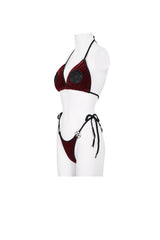 Red Velvet Stretch Sexy Cutout Pentagram Women's Gothic Swimsuit Set - Product - 8