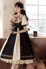 Black/White Chocolate Workshop Long Version Elegant Short Puff Sleeves Sweet Lolita Dress - Product - 3