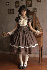 Brown Moro Coco [Hot Air Balloon] Print Ruffle Bowknot Sweet Elegant Princess Lolita Dress Long Version - Brown - 1