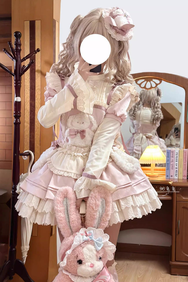 Pink [Rabbit Trap] Short Sleeves Triple-Layered Ruffle Bowknot Sweet Lolita Dress - Product - 2