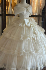 White [Pure White Oath] Sleeveless Multi-Layered Ruffled Hanayome Lace Sweet Elegant Princess Lolita Dress - White - 1