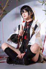 Black/White [Mountain Spirit] Long Sleeves Embroidered Hooded Classic Chinese Inspired Ouji Lolita Shorts Set - Product - 2