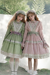 Green [Solitary Orchid In Quiet Valley] Long Sleeves Multi-Layered Embroidery Bowknot Sweet Lolita Dress - Product - 3