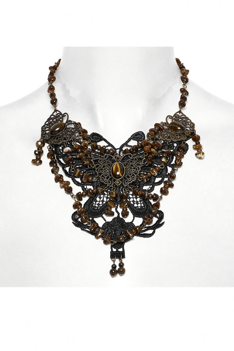 Brown Irregular Beaded Butterfly Women's Punk Necklace - Product - 4