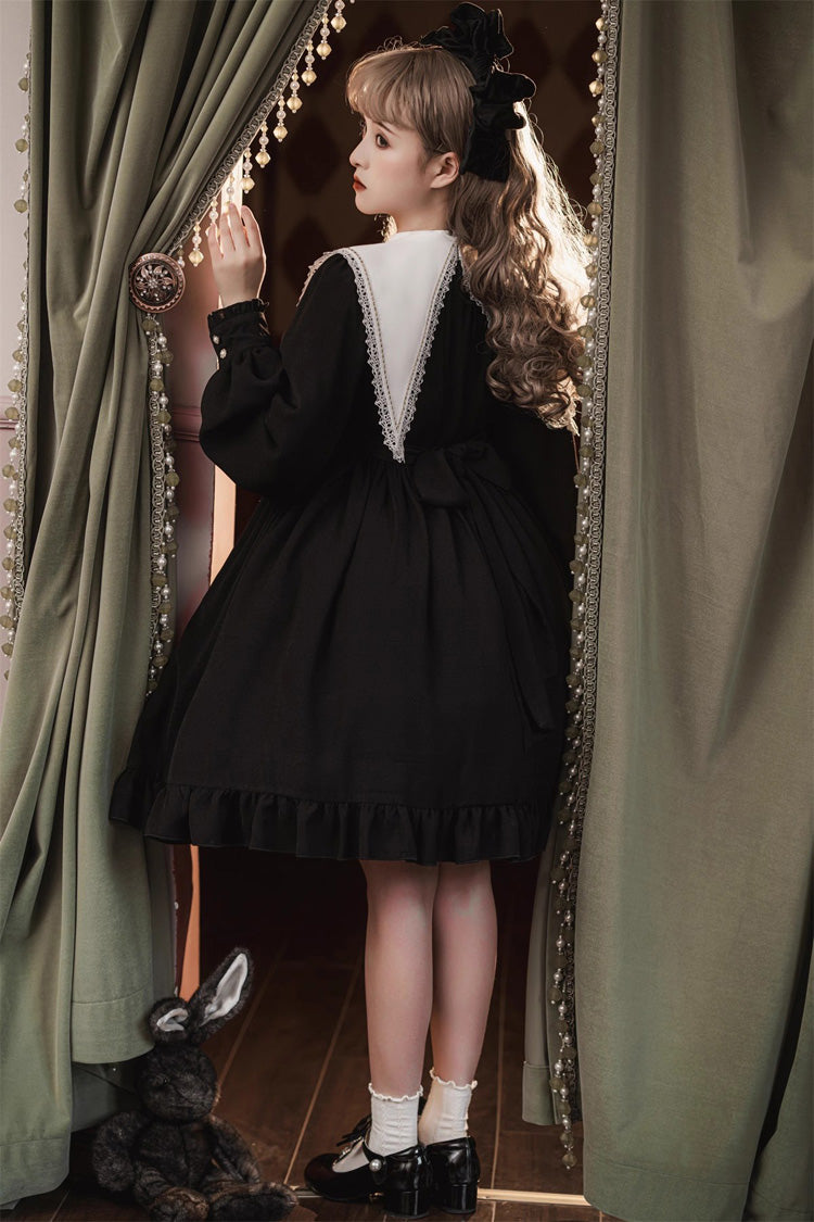 Black Long Sleeves Ruffle Bowknot Classic Gothic Elegant Nun Lolita Dress - Product - 13