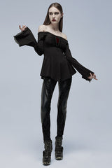 Black Vampire Elements Off Shoulder Long Sleeves Women's Gothic Blouse - Product - 4