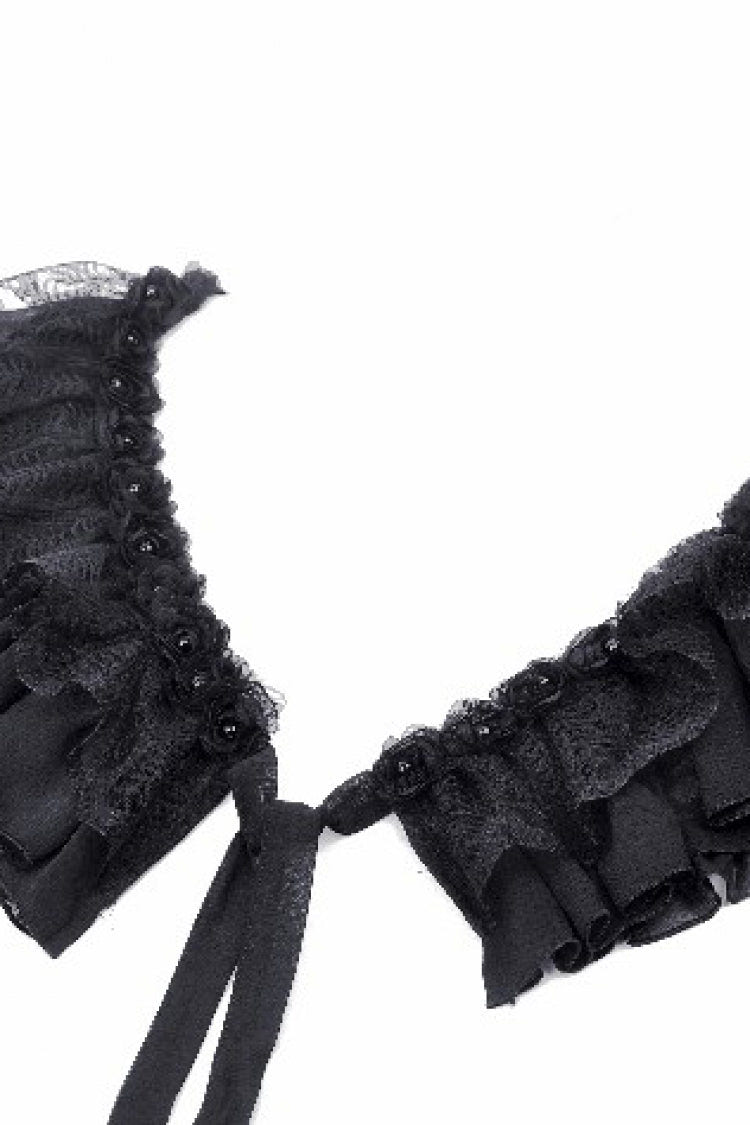 Black Ruffled Off Shoulder Long Bishop Sleeves Lace Women's Gothic Cape - Product - 12
