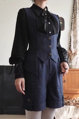 Blue [Griffin’s Pact] Bust Support Striped Printed Gothic Ouji Lolita Shorts Vest Set - Product - 3